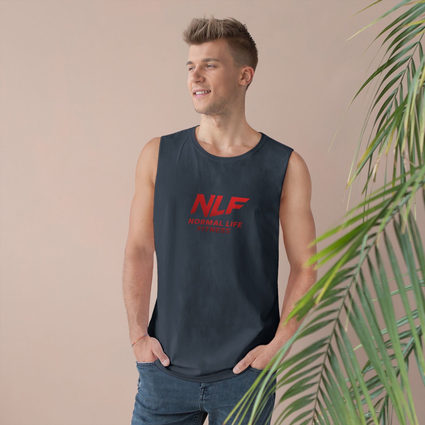 Tank Top Gym Muscle Shirt with Bold Red NLF Logo for Lifters, Grinders, and Go-Getters