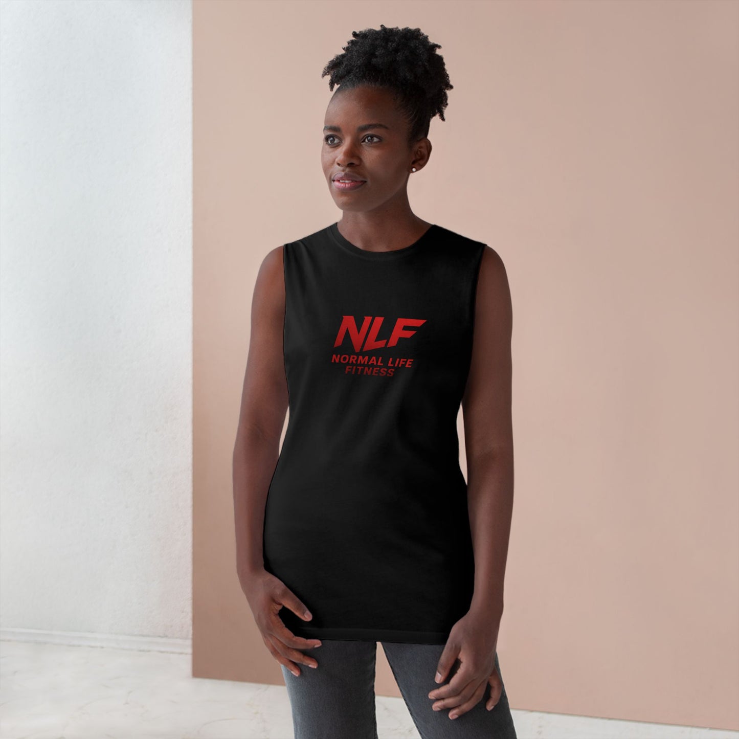 Tank Top Gym Muscle Shirt with Bold Red NLF Logo for Lifters, Grinders, and Go-Getters