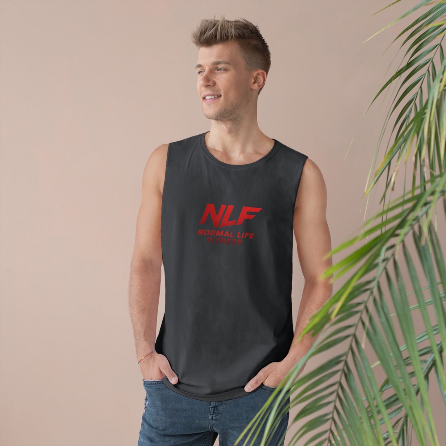 Tank Top Gym Muscle Shirt with Bold Red NLF Logo for Lifters, Grinders, and Go-Getters
