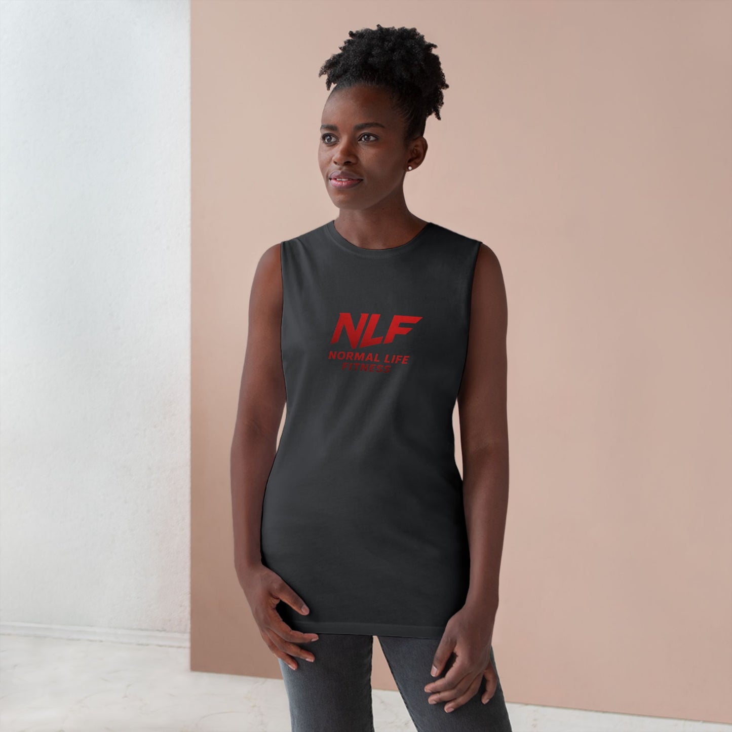 Tank Top Gym Muscle Shirt with Bold Red NLF Logo for Lifters, Grinders, and Go-Getters