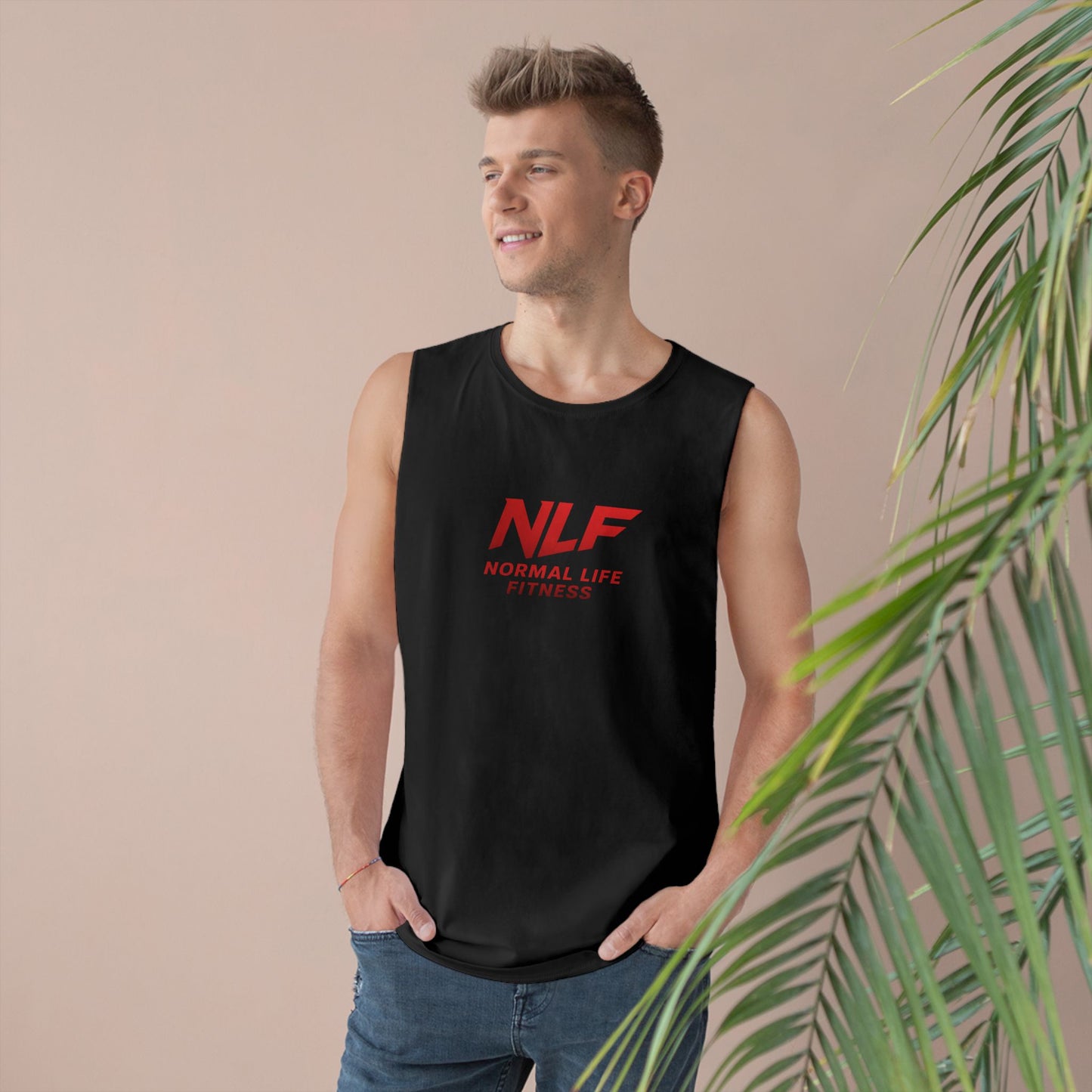 Tank Top Gym Muscle Shirt with Bold Red NLF Logo for Lifters, Grinders, and Go-Getters