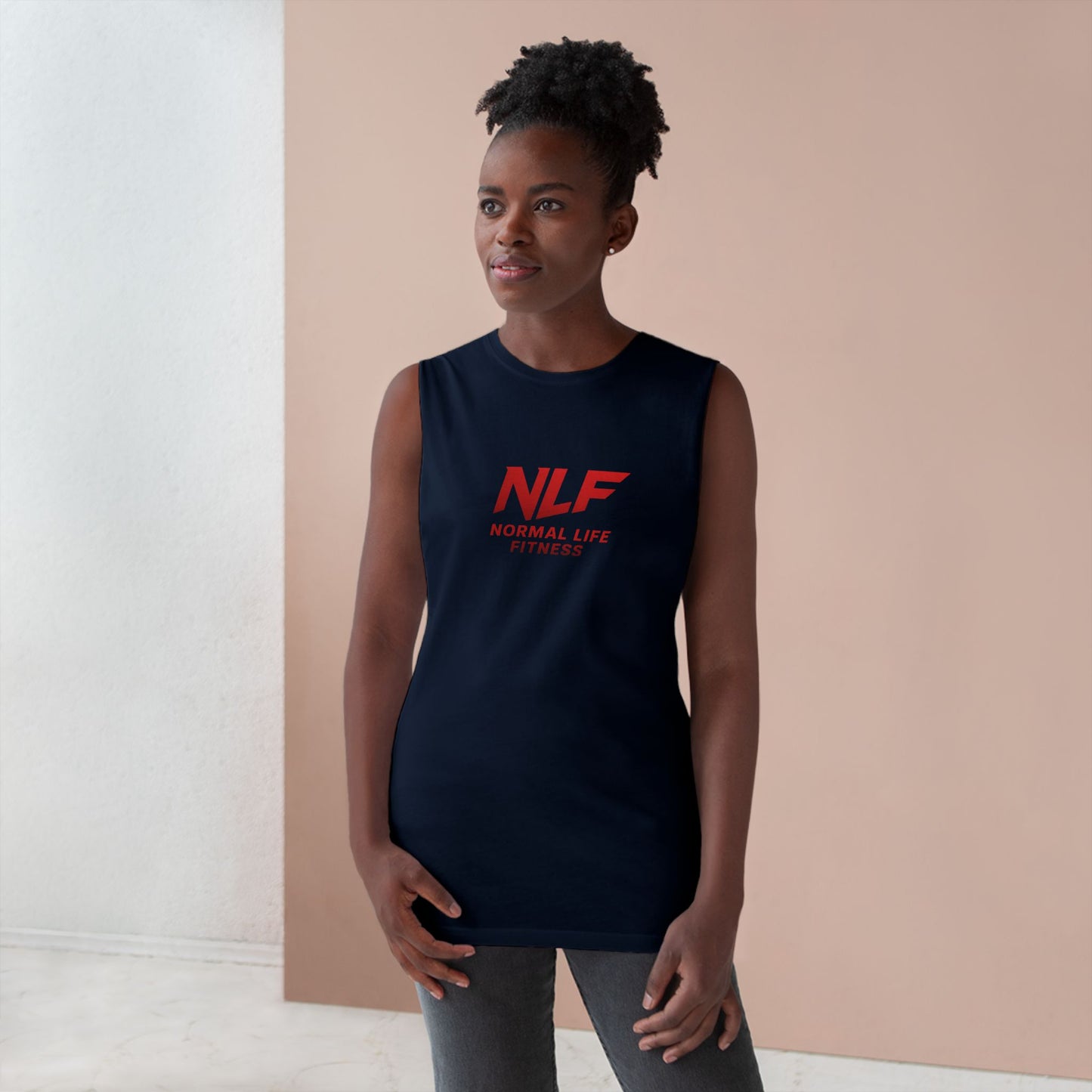 Tank Top Gym Muscle Shirt with Bold Red NLF Logo for Lifters, Grinders, and Go-Getters