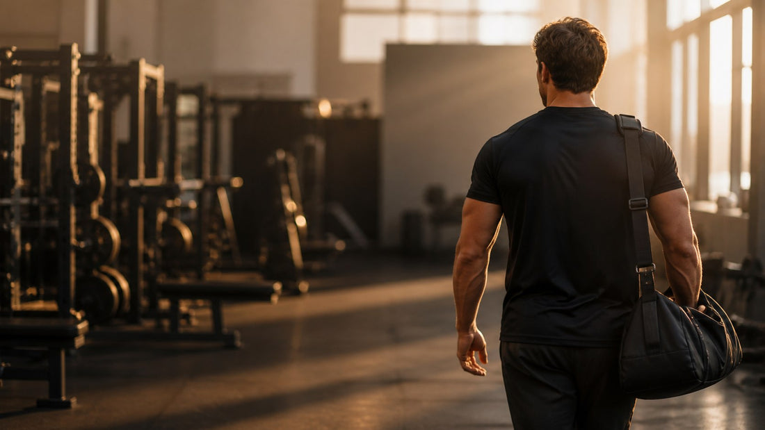 Natural lifter leaving the gym after a productive hypertrophy workout, illustrating planned rest days for muscle recovery.