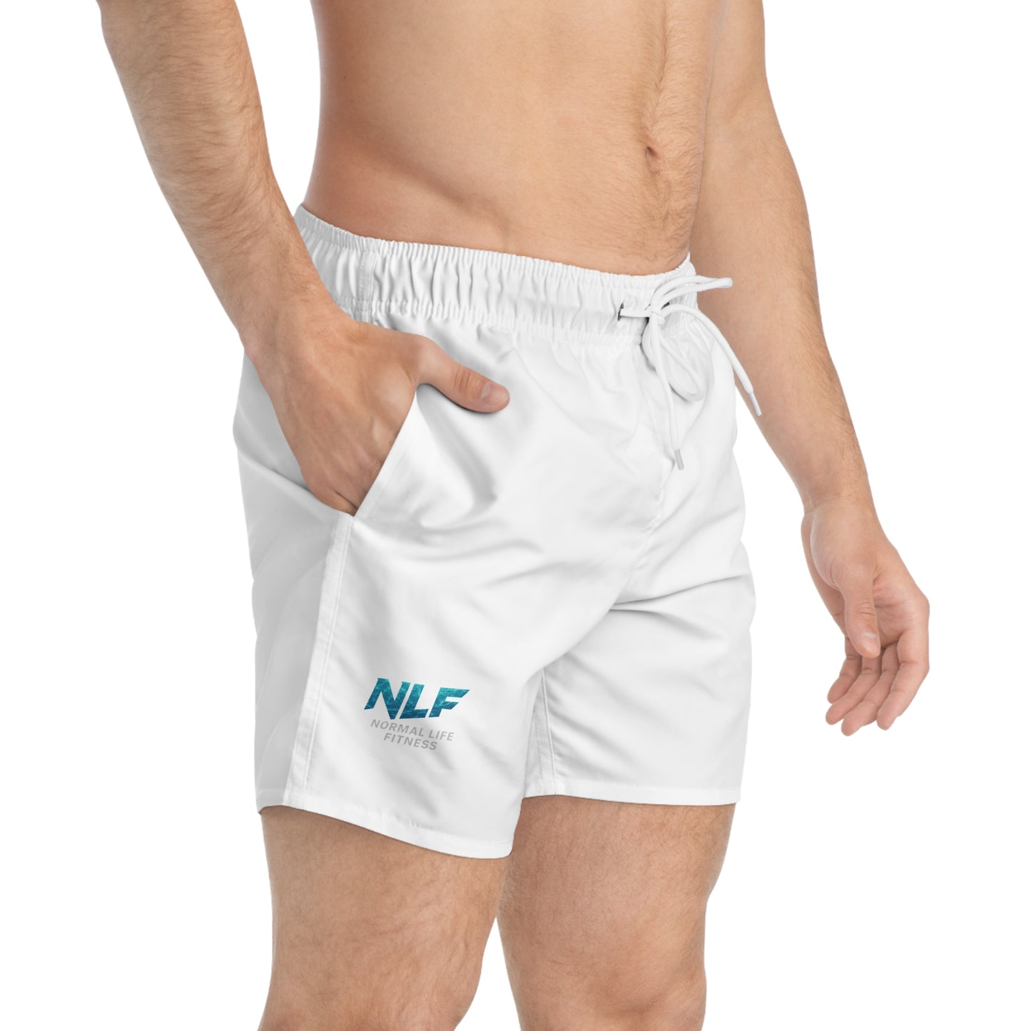 Athletic Swim Trunks with NLF Logo and Deep Blue Water Texture - Fitness meets Lifestyle