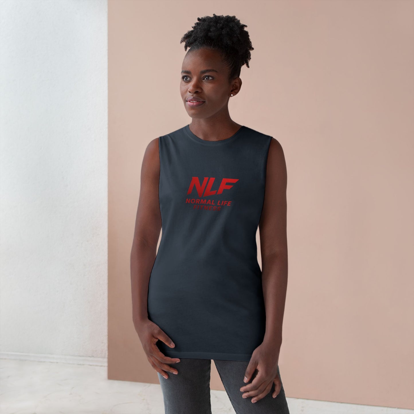 Tank Top Gym Muscle Shirt with Bold Red NLF Logo for Lifters, Grinders, and Go-Getters