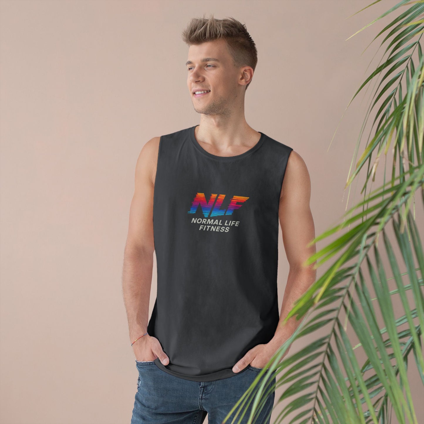 Tank Top - Glitch Rainbow Neon Fitness Logo, 80s Retro Aesthetic, Futuristic Gymwear