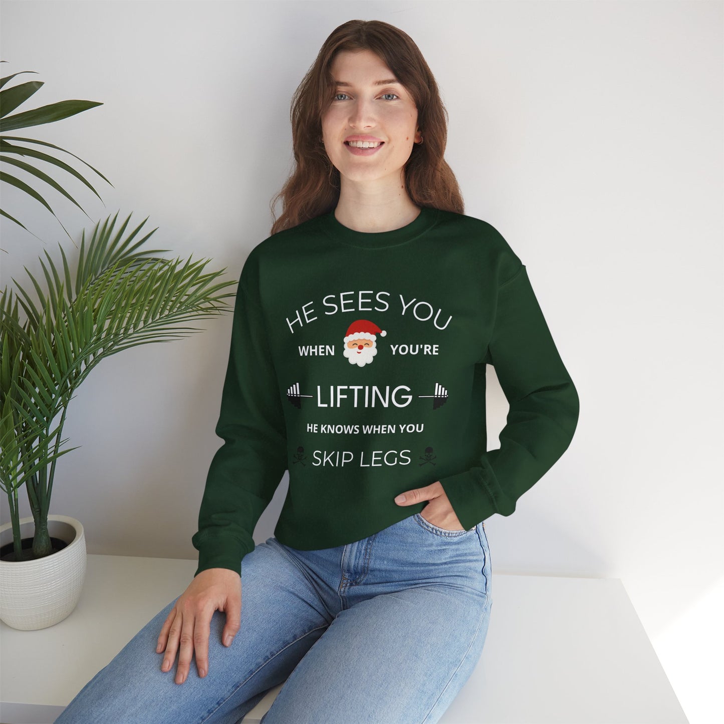 He Sees You When You're Lifting Sweatshirt — Funny Gym Christmas Workout Sweater