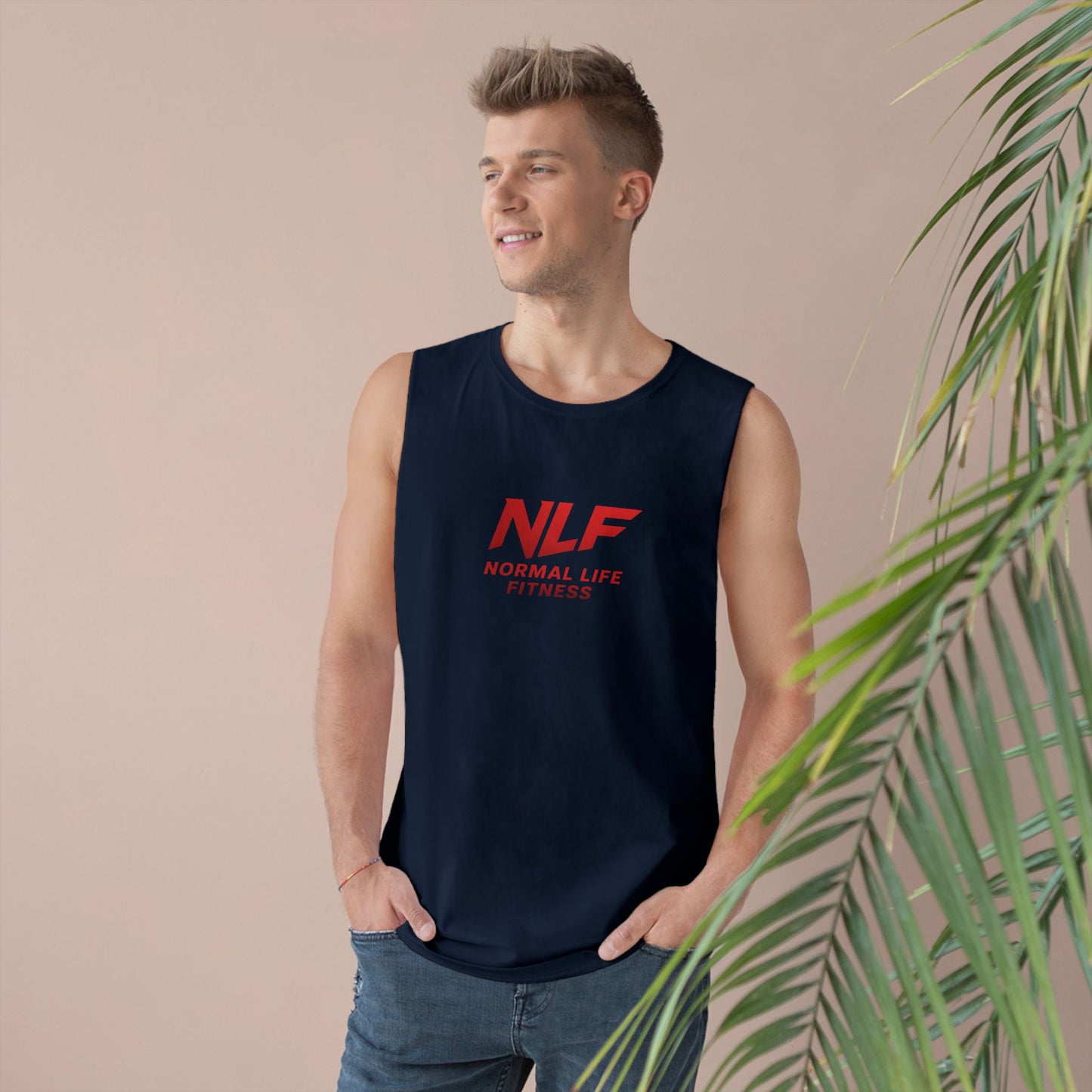 Tank Top Gym Muscle Shirt with Bold Red NLF Logo for Lifters, Grinders, and Go-Getters