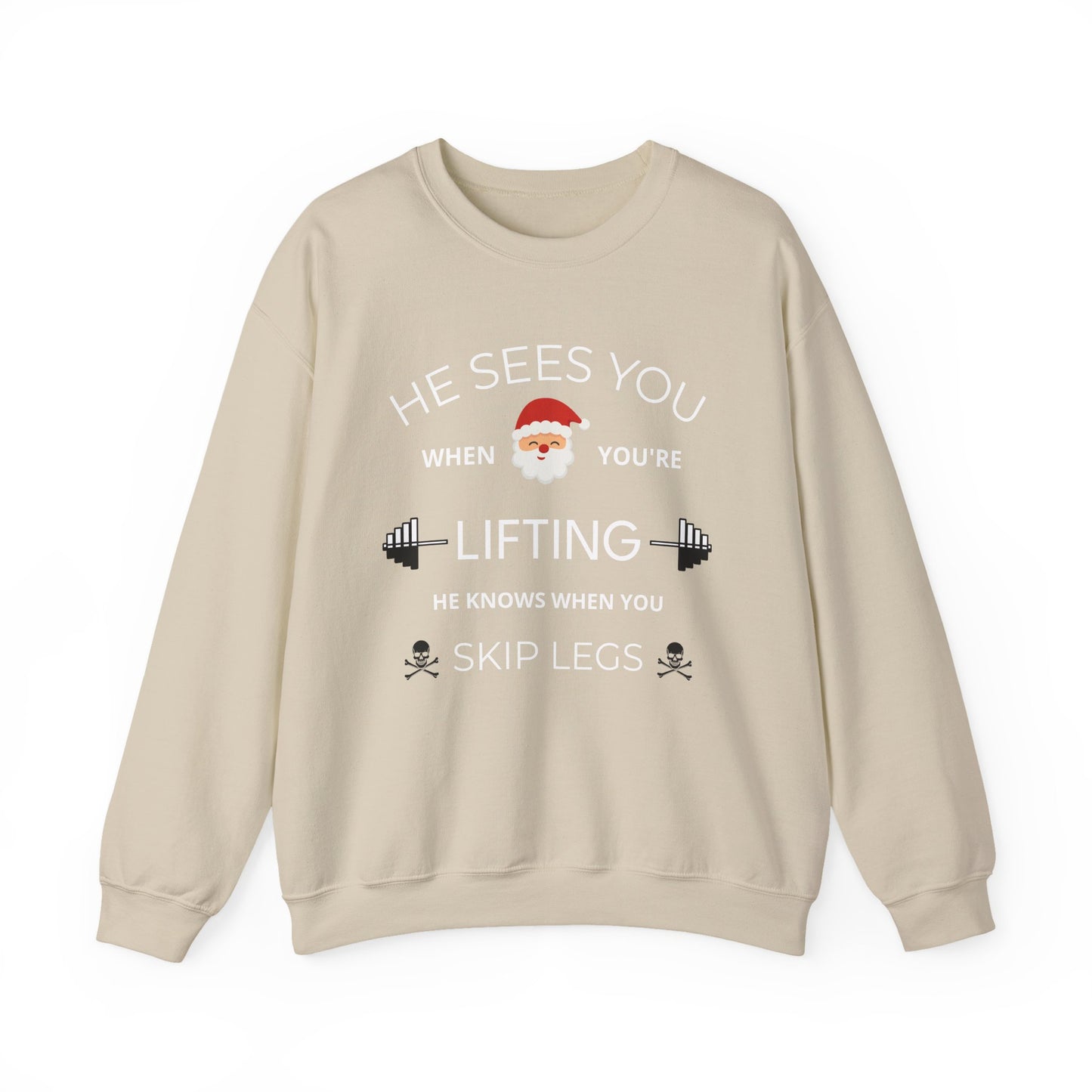 He Sees You When You're Lifting Sweatshirt — Funny Gym Christmas Workout Sweater