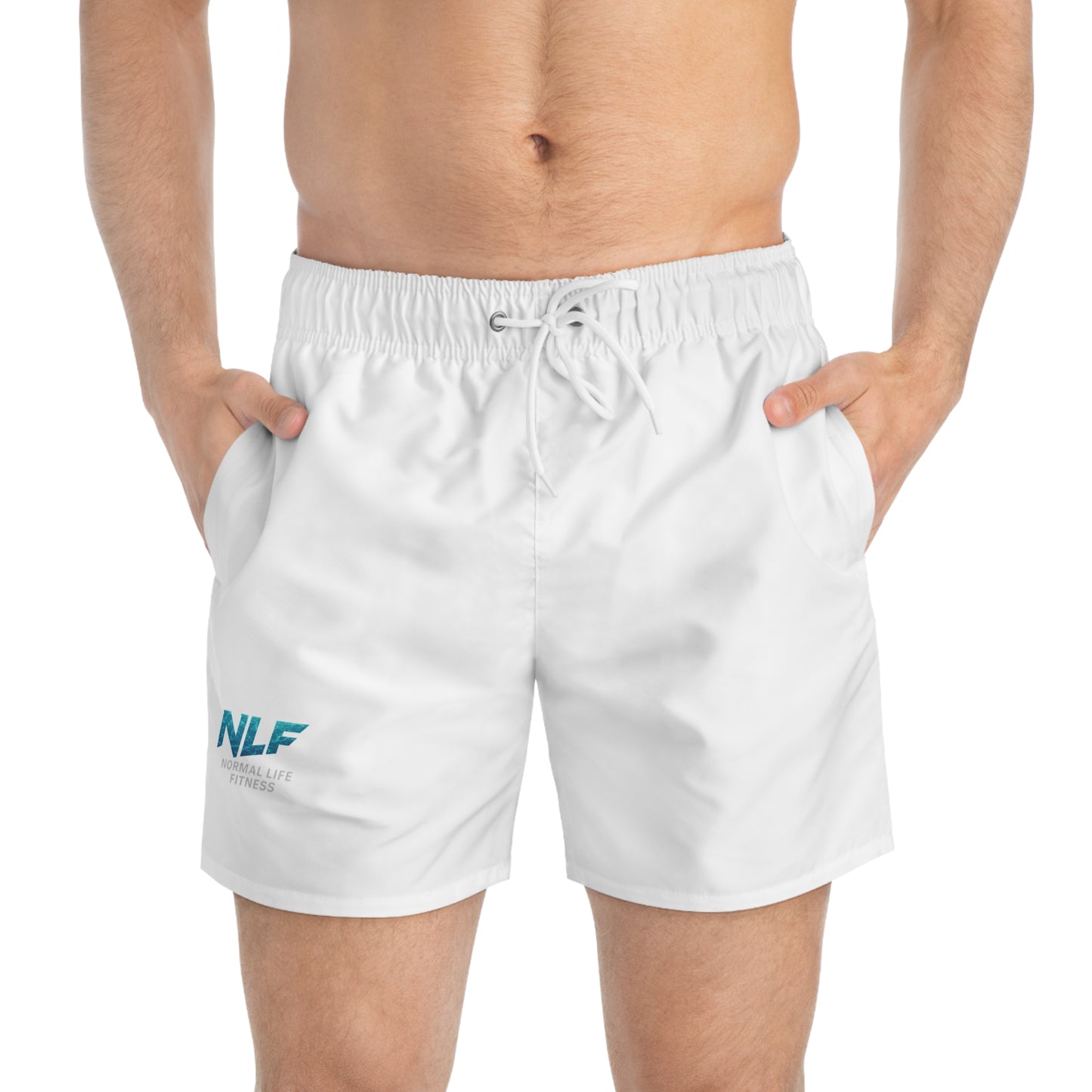 Athletic Swim Trunks with NLF Logo and Deep Blue Water Texture - Fitness meets Lifestyle