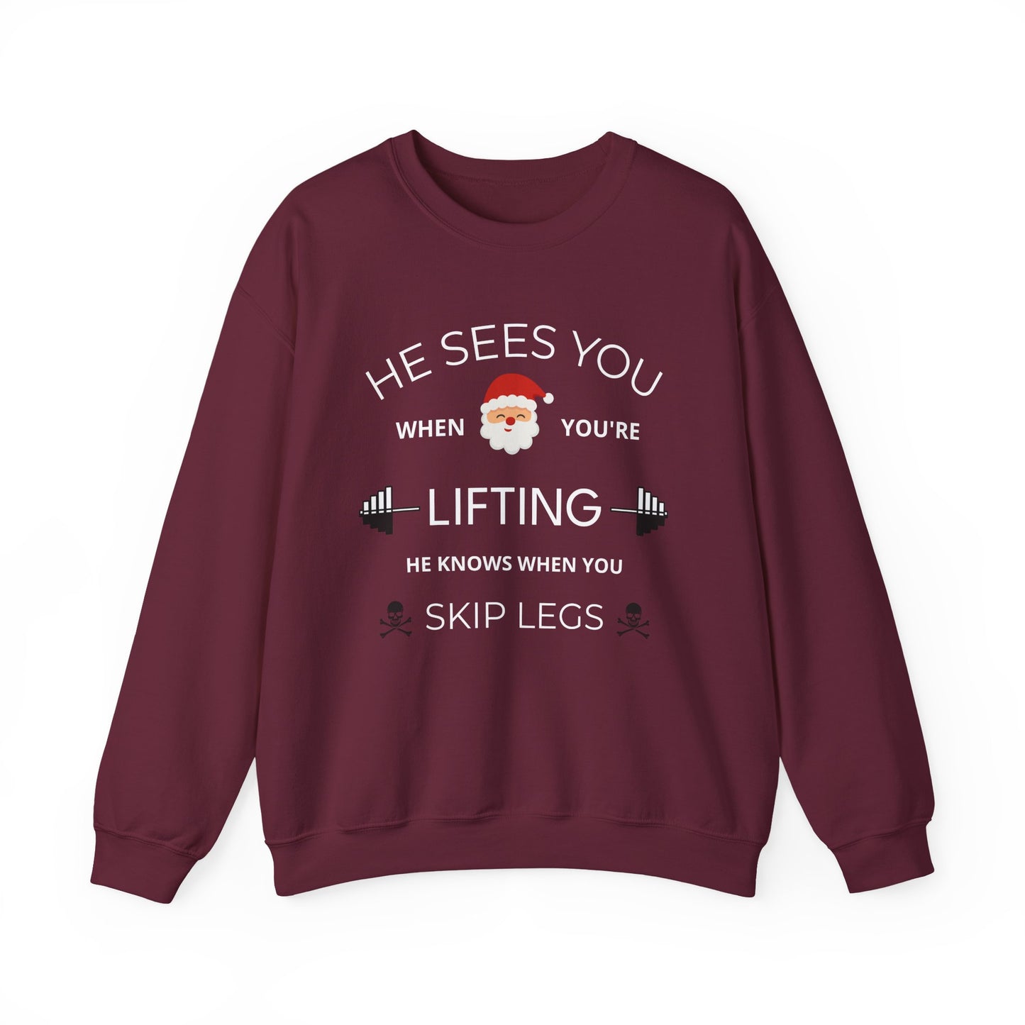 He Sees You When You're Lifting Sweatshirt — Funny Gym Christmas Workout Sweater